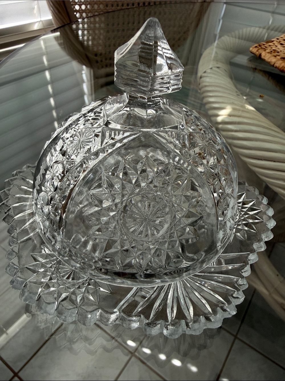 Vintage Small Glass Covered Butter or Cheese Dish — Elegant Pressed Glass